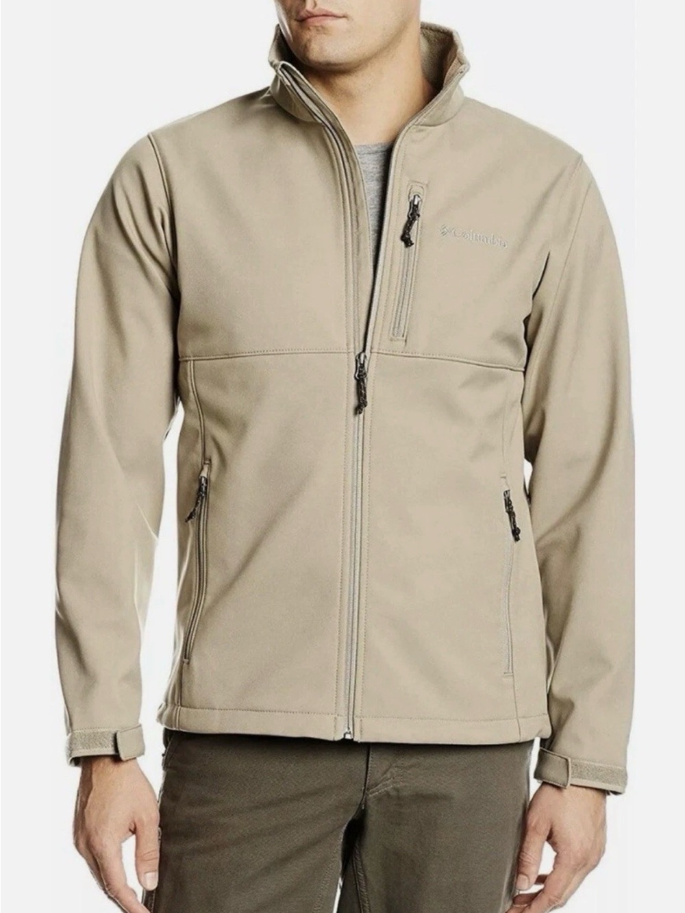 Columbia Ascender Softshell Jacket Men’s Large Beige Tan Wind Resistant Like New